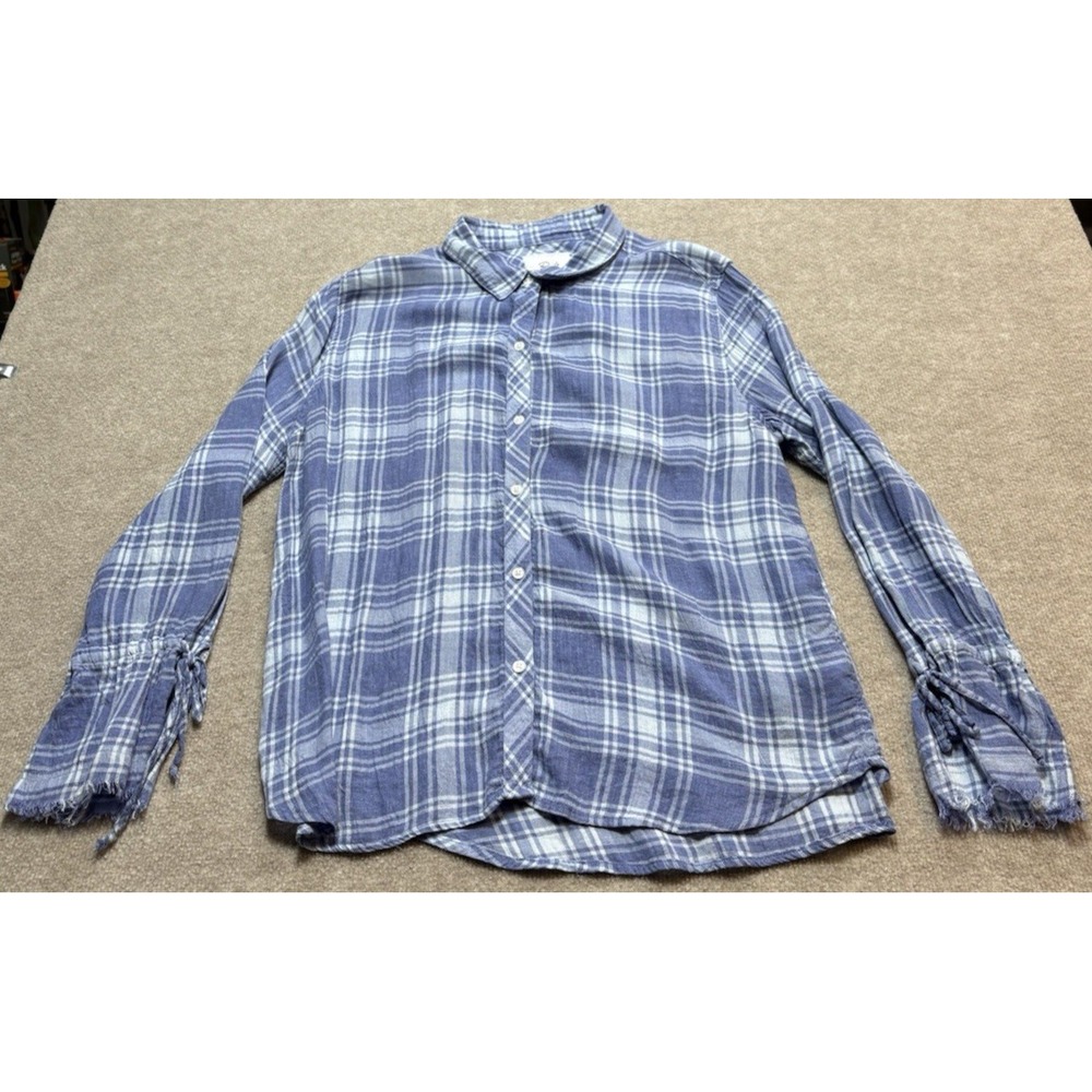 RAILS Women's Shirt Large Blue Plaid Button Shredded Long Sleeve Casual GUC